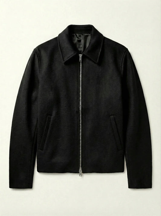 DOUBLE ZIPPER BLACK CROPPED WOOL JACKET