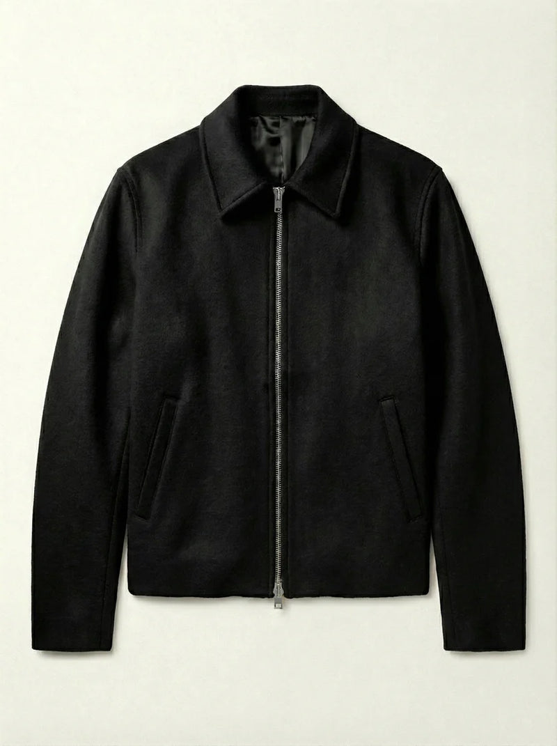 DOUBLE ZIPPER BLACK CROPPED WOOL JACKET